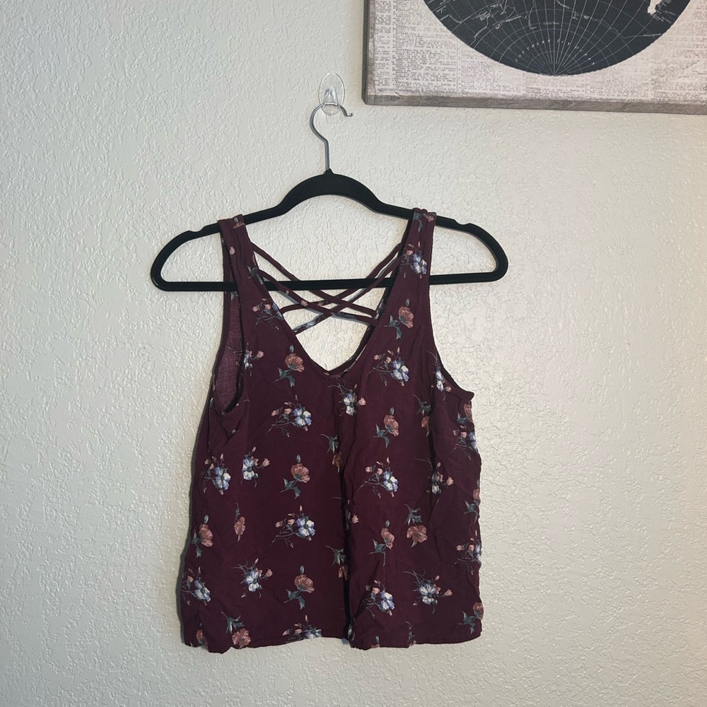 Mimi Chica 🌺 Floral Burgundy Tank Top